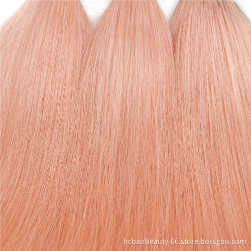 Wholesale Price Ombre 1B Pink Hair Bundles With Closure Brazilian Remy Straight Hair Bundles With Frontal Ombre Two Tone color